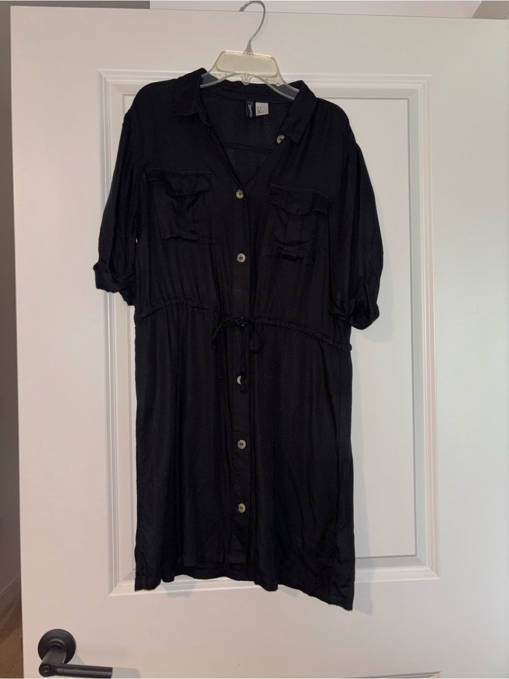 H&M Black Button-Front Midi Shirt Dress
